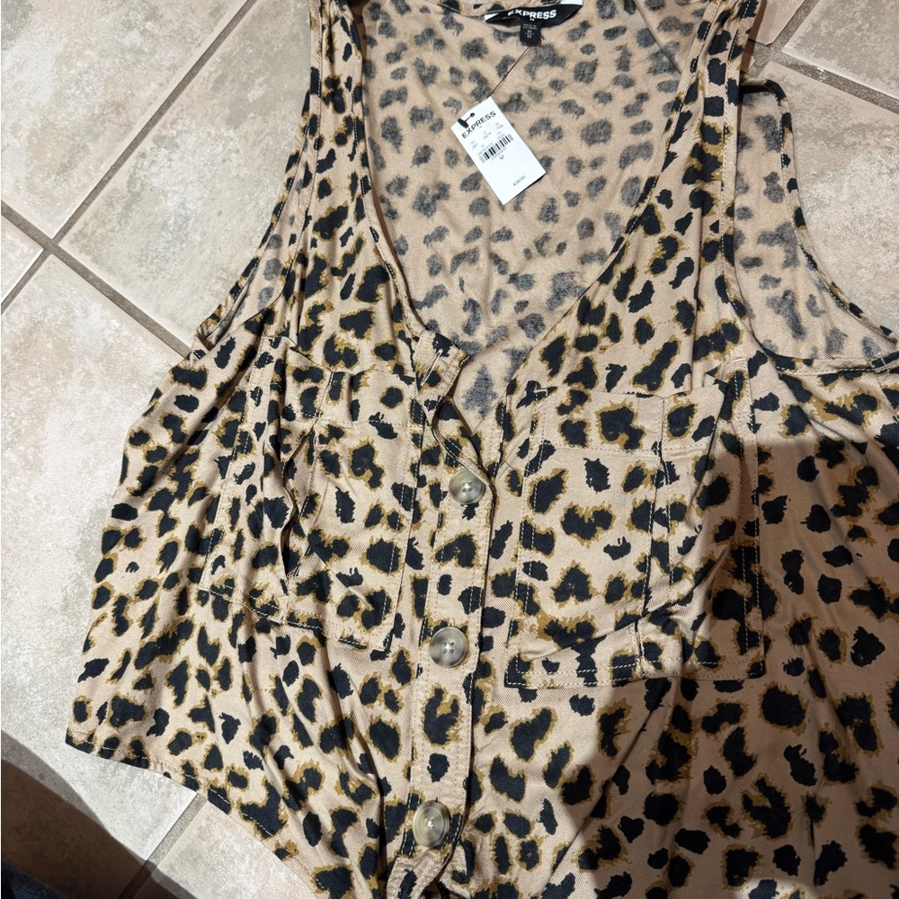 Express Brown and Black Buttoned Crop Tank Top